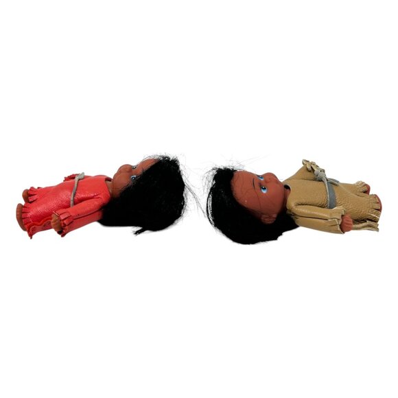 Vintage Carlson Dolls Native American Set Of 2 In Leather Outfits Black Hair - Picture 8 of 12